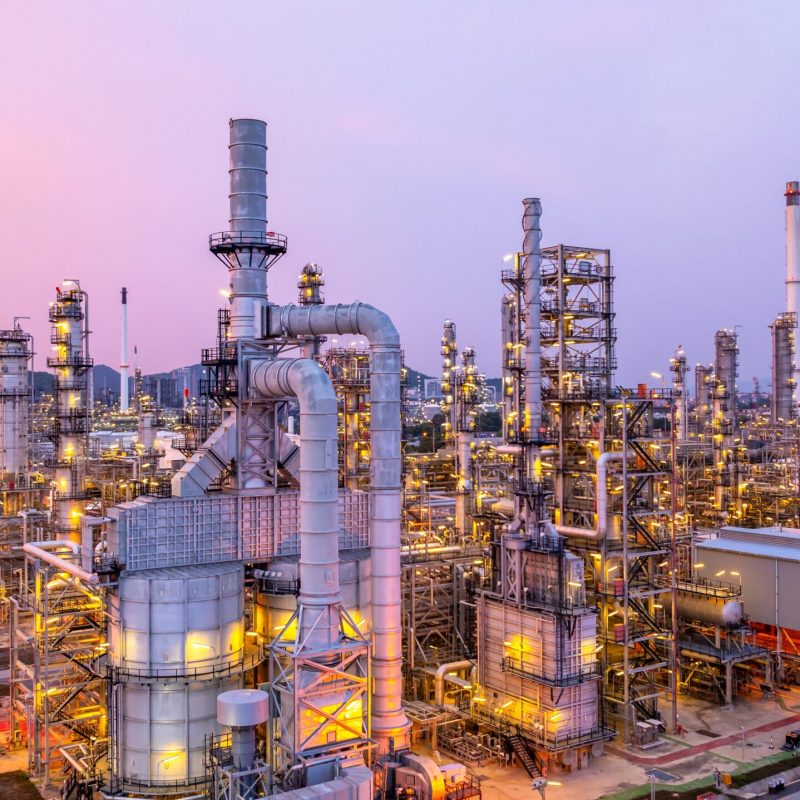 Aerial,View,Oil,And,Gas,Refinery,Plant,At,Night,,Global